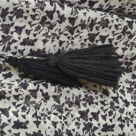 Karina Grimaldi Silk Oversized Balloon Sleeve Floral Print Top Black Ivory M - Picture 6 of 14